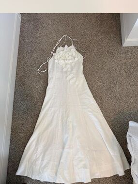 Caroline Constas NWT White Halter Maxi Dress with Floral Appliqué Size 4